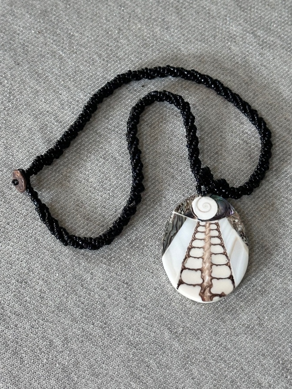Artisan Inlaid Abalone Shell & Mother of Pearl Oval Pendant